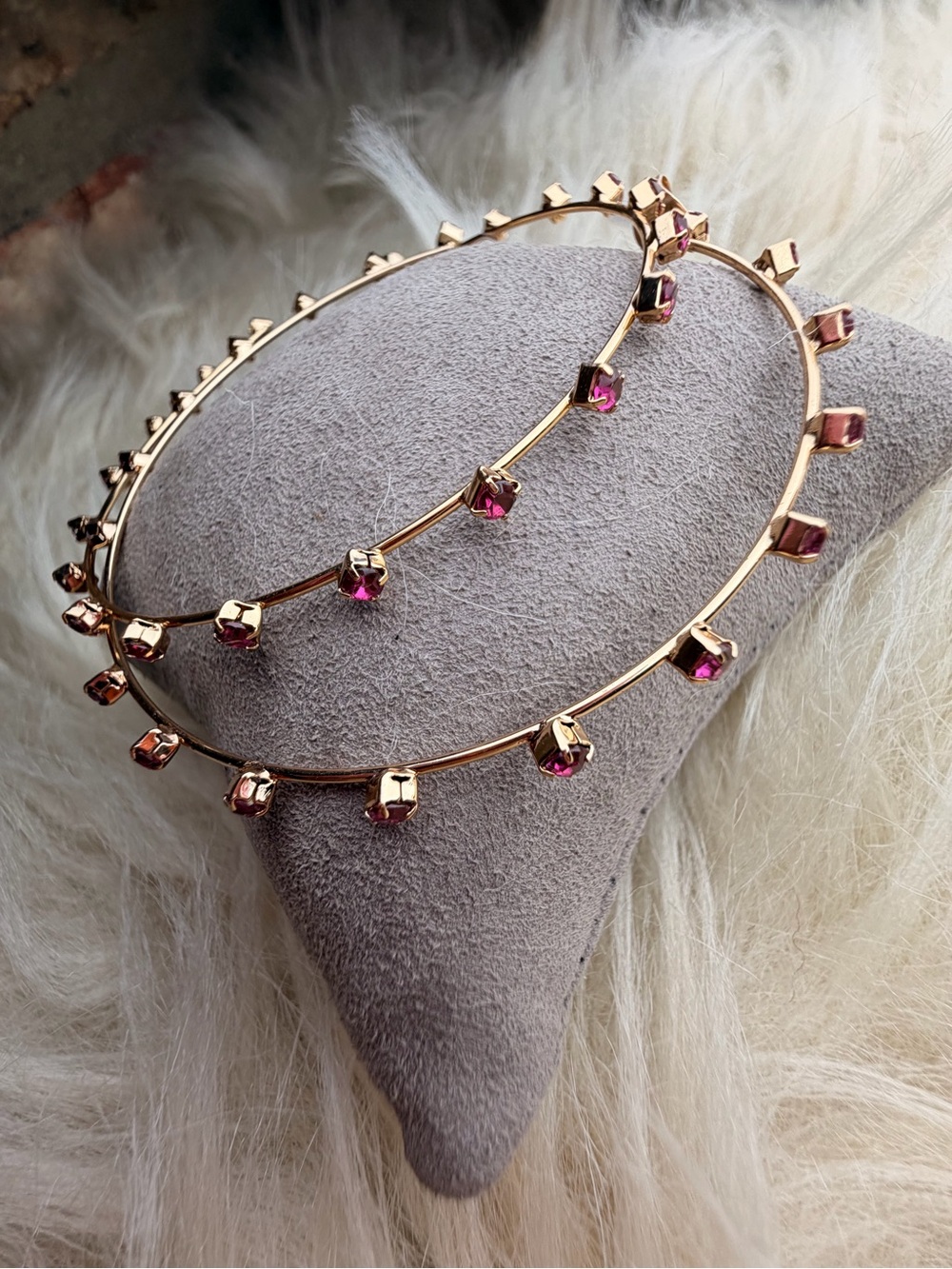 Ettika 18K gold plated Hoop Earrings with Pink Gems With Dustbag